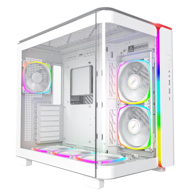 Кутия Montech KING 95 Pro, Dual Chamber Mid-tower Case, 2 x USB 3.0, 1 x USB 3.2 Gen 2 Type-C, ATX, mATX, Mini-ITX, White