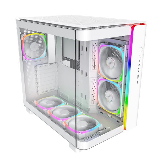 Кутия Montech KING 95 Pro, Dual Chamber Mid-tower Case, 2 x USB 3.0, 1 x USB 3.2 Gen 2 Type-C, ATX, mATX, Mini-ITX, White