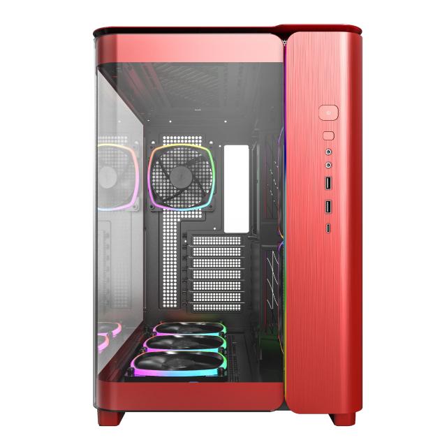 Кутия Montech KING 95 Pro, Dual Chamber Mid-tower Case, 2 x USB 3.0, 1 x USB 3.2 Gen 2 Type-C, ATX, mATX, Mini-ITX, Red