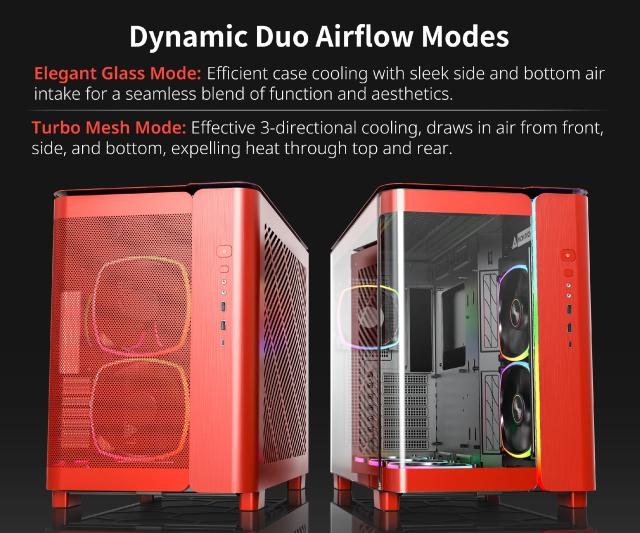 Кутия Montech KING 95 Pro, Dual Chamber Mid-tower Case, 2 x USB 3.0, 1 x USB 3.2 Gen 2 Type-C, ATX, mATX, Mini-ITX, Red