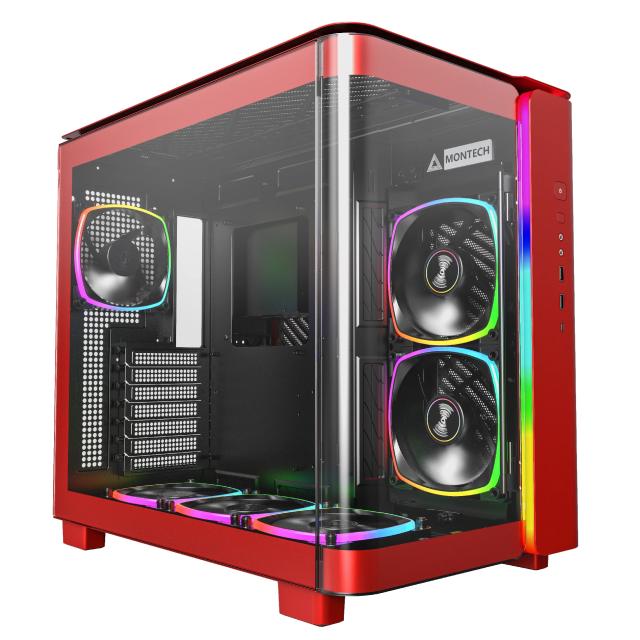 Кутия Montech KING 95 Pro, Dual Chamber Mid-tower Case, 2 x USB 3.0, 1 x USB 3.2 Gen 2 Type-C, ATX, mATX, Mini-ITX, Red