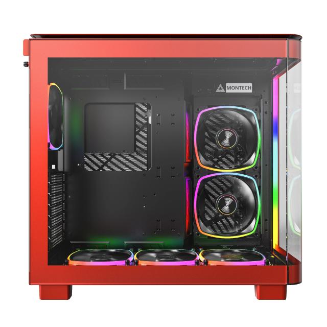 Кутия Montech KING 95 Pro, Dual Chamber Mid-tower Case, 2 x USB 3.0, 1 x USB 3.2 Gen 2 Type-C, ATX, mATX, Mini-ITX, Red