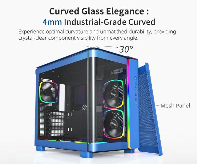 Кутия Montech KING 95 Pro, Dual Chamber Mid-tower Case, 2 x USB 3.0, 1 x USB 3.2 Gen 2 Type-C, ATX, mATX, Mini-ITX, Prussian Blue