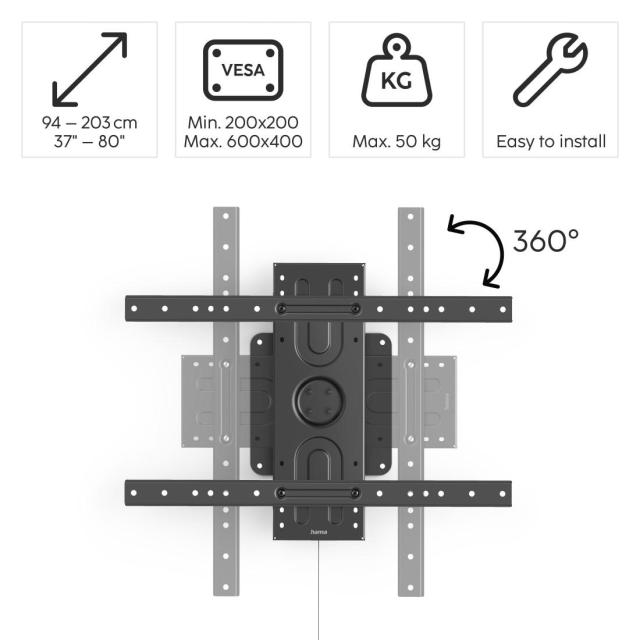 Стенна стойка за TV HAMA, 203 см (80"), 360 °, до 50 кг, 220857