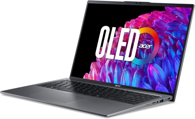 Лаптоп Acer Swift Go 16 SFG16-72-78L3, Intel Core Ultra 7 155H 16C (1.4/4.8GHz, 24MB Cache), 16" (40.64cm) 3.2K OLED 120Hz Glare Display, 32GB LPDDR5X, 1TB SSD NVMe, 2x Thunderbolt 4, Windows 11 Home