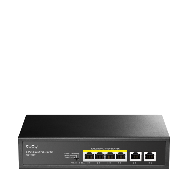 Суич Cudy GS1006P, 6 x портов, 2x 10/100/1000Mbps RJ45, 4x 10/100/1000Mbps RJ45 PoE, 65W