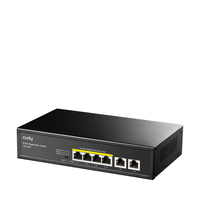 Суич Cudy GS1006P, 6 x портов, 2x 10/100/1000Mbps RJ45, 4x 10/100/1000Mbps RJ45 PoE, 65W