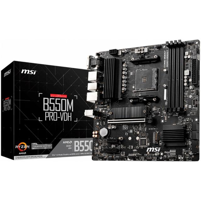 Дънна платка MSI B550M PRO-VDH, AM4, B550, DDR4, PCI-E 4.0, 4x SATA 6Gb/s, 2x M.2 Socket, 4x USB 3.2 Gen 1, VGA, HDMI, DP, Micro ATX