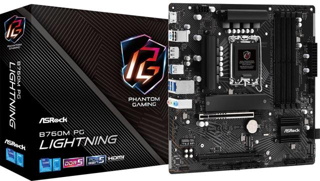 Дънна платка ASRock B760M PG Lightning WiFi, B760, LGA1700, DDR5, PCI-E 5, AMD CrossFire, 4x SATA 6Gb/s, 3x M.2, 3x USB 3.2 Gen 1, 1x USB 3.2 Gen 1 Type-C, Wi-Fi 6E, Bluetooth, HDMI, DP, Micro ATX