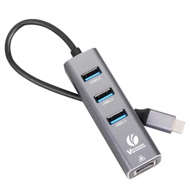 Мултипортов адаптер VCom USB Type-C към USB 3.0 x 3 + LAN