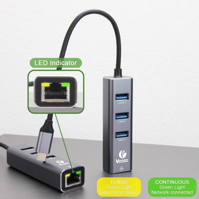 Мултипортов адаптер VCom USB Type-C към USB 3.0 x 3 + LAN