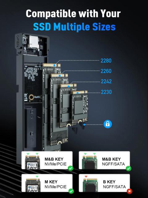 Кутия VCom M.2 NVMe/SATA/NGFF M/B key - 10Gbps USB3.1 Type-C/A