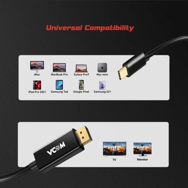 Кабел VCom USB Type-C към DisplayPort - 8K, 1.8m