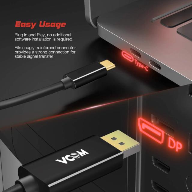 Кабел VCom USB Type-C към DisplayPort - 8K, 1.8m