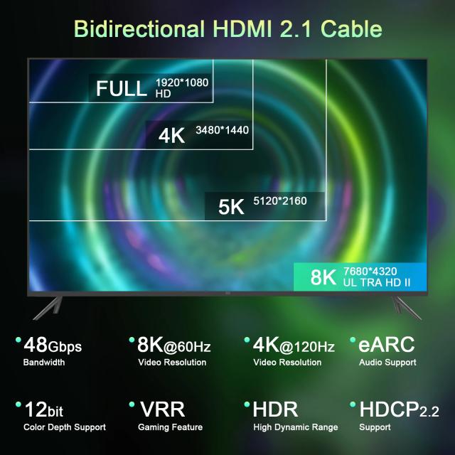 Кабел VCom HDMI (м) към HDMI (м) v2.1, 8K Dolby Vision HDR, 2.0 m, Black/Grey