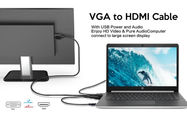 Кабел VCom VGA (м) към HDMI (м), 1.8m