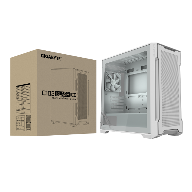 Кутия Gigabyte C102 Glass ICE, Mid-Tower, 2x USB 3.0, Mini ITX / Micro ATX, White