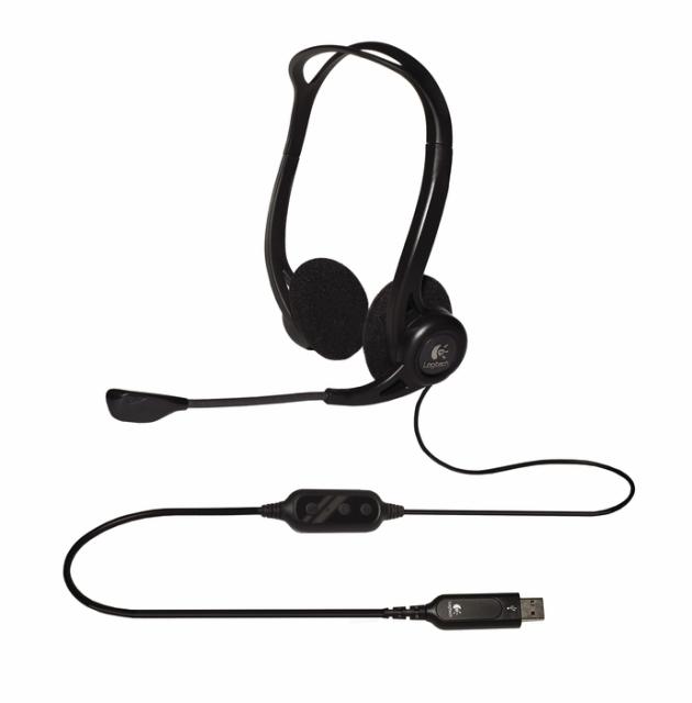 Слушалки Logitech PC960, микрофон, Stereo Headset, USB, Черни