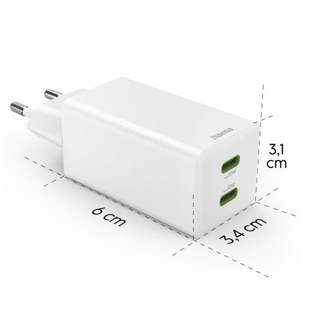 HAMA Бързо зарядно 220V, 65W, 2x USB-C, PD