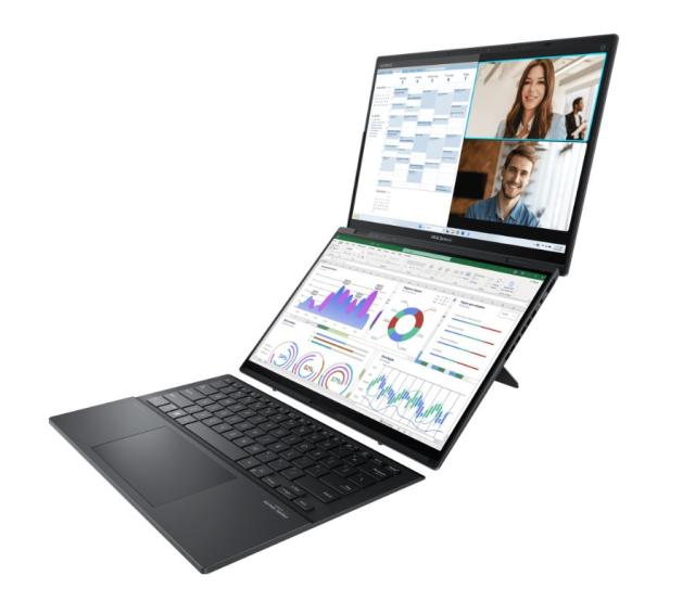 Лаптоп Asus Zenbook DUO UX8406MA-PZ051W, Intel Core Ultra 9 185H 6C (2.3/5.1GHz, 24MB Cache), 14" (35.56cm) 3K OLED 120Hz Touch Display, 32GB LPDDR5X, 2TB SSD NVMe, 2x Thunderbolt 4, Windows 11 Home