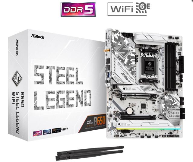 Дънна платка ASRock B650 Steel Legend WiFi, B650, AM5, PCI-E 5.0, 4x SATA 6Gb/s, 3x M.2, 1x USB 3.2 Gen 2x2 Type-C, 1x USB 3.2 Gen 2 Type-A, 2.5GbE LAN, Wi-Fi 6E, Bluetooth, HDMI, DP, ATX