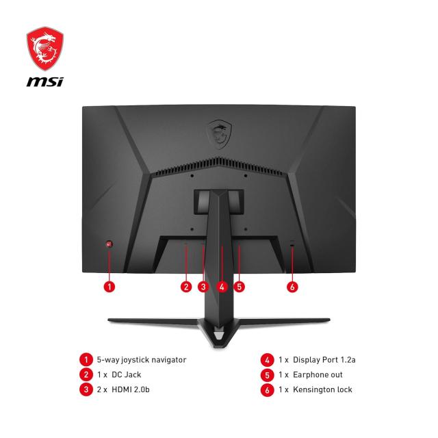 Монитор MSI G24C4 E2, 23.6" (59.94cm) Curved VA панел, 180Hz, Full HD, 1ms, 250cd/m2, HDMI, DP