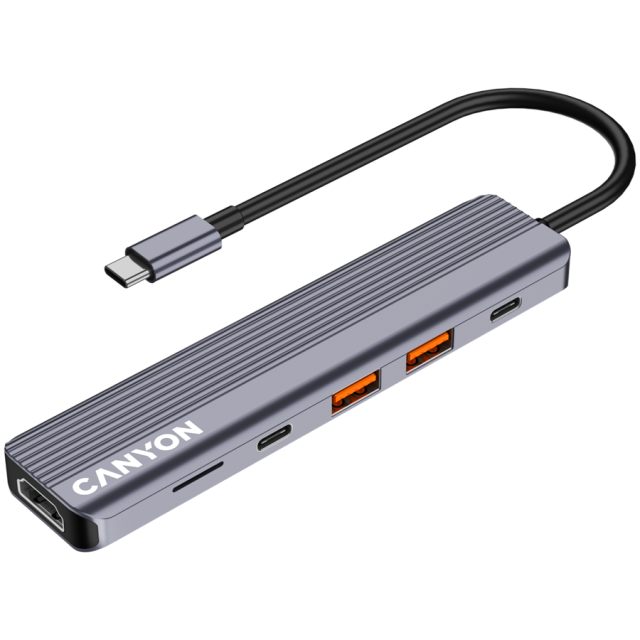 CANYON хъб/четец на карти, 6in1, 4k, USB-C, Grey