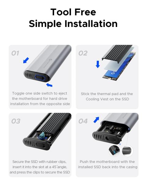 Кутия Orico M.2 NVMe/SATA M/B key, USB3.1 Type-C