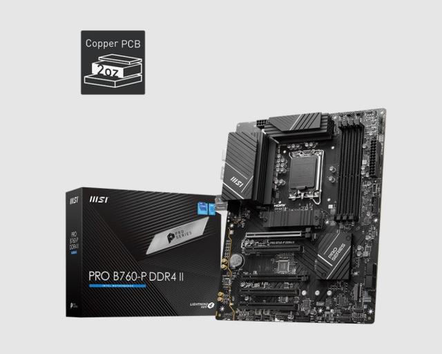 Дънна платка MSI PRO B760-P II DDR4, B760, LGA1700, DDR4, PCIe 4.0, 4x SATA 6Gb/s, 2x M.2, 1x USB 3.2 Gen2 Type-C, HDMI, DP, ATX