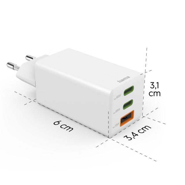 HAMA Бързо мини зарядно, 1x USB-A, 2x USB-C, 65W