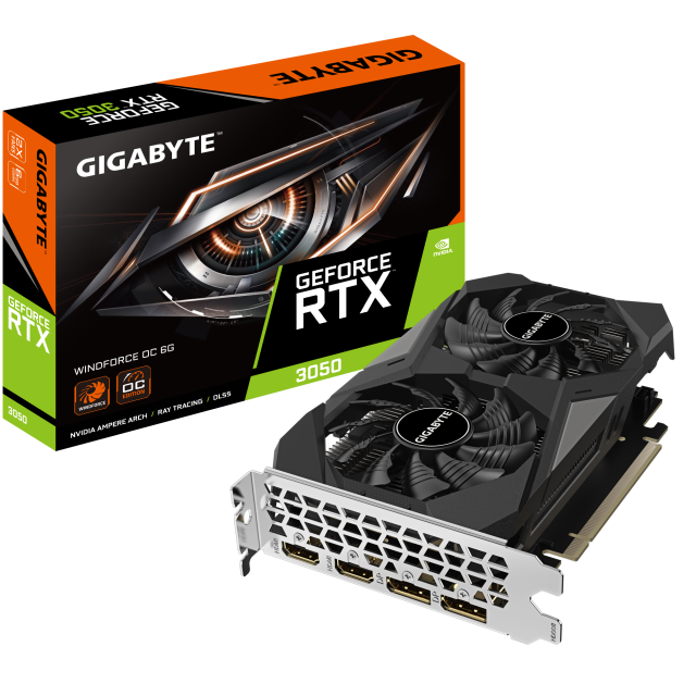 Видео карта GIGABYTE RTX 3050 WINDFORCE OC 6G GDDR6, 96-bit, 2x HDMI, 2x DP