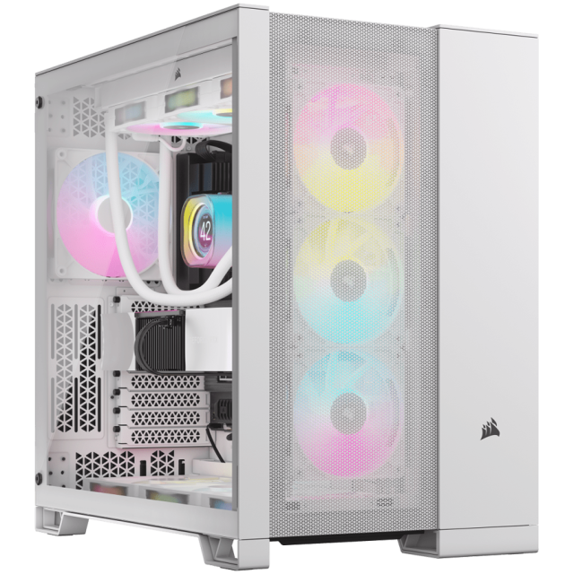 Кутия Corsair 6500D Airflow Tempered Glass Mid-Tower, 1x USB 3.2 Gen 2 Type-C, 4x USB 3.2 Gen 1 Type-A, ATX, White