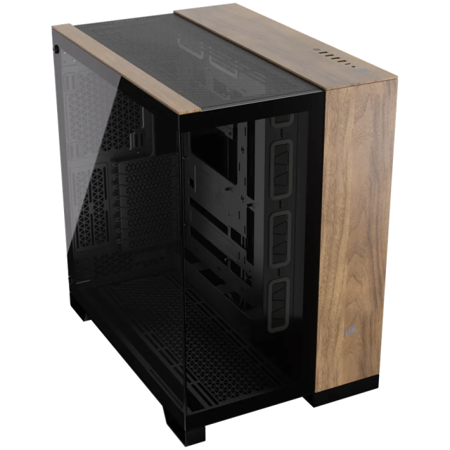 Кутия Corsair Corsair 6500X Tempered Glass Mid-Tower, Black/Walnut Wood, 1x USB 3.2 Gen 2 Type-C, 4x USB 3.2 Gen 1 Type-A, Mini-ITX, Micro-ATX, ATX, E-ATX 