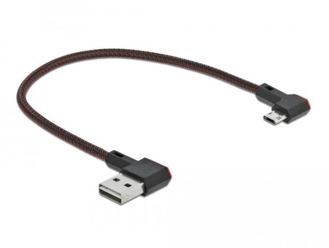 Кабел DeLock, EASY, USB 2.0 Type-A ‍‍90° (м) към USB Micro-B 90° (м), 20сm.