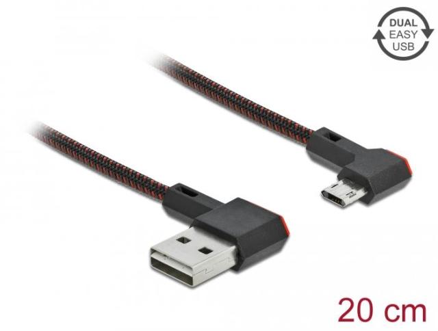 Кабел DeLock, EASY, USB 2.0 Type-A ‍‍90° (м) към USB Micro-B 90° (м), 20сm.