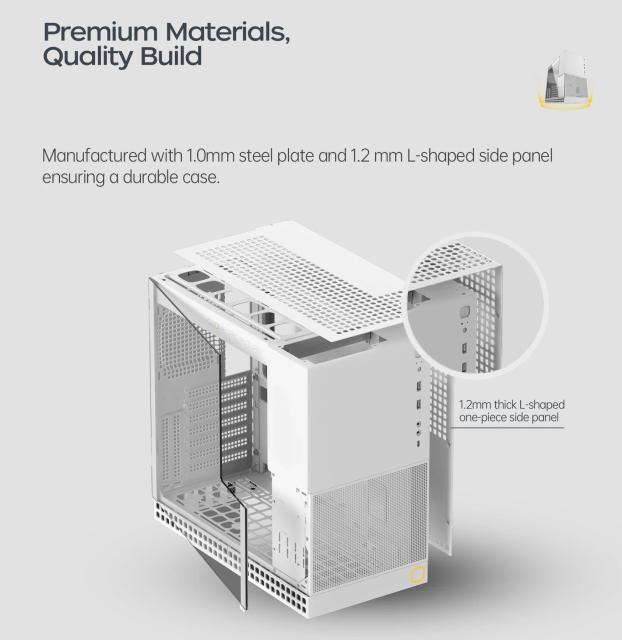 Кутия Geometric Future Model 4 King Arthur White, Middle Tower, 1 x USB 3.2 Gen 2 Type-C, 2 x USB 3.0, EATX/ATX/mATX/Mini-ITX