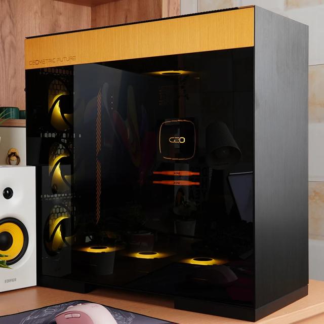 Кутия Geometric Future Model 8 Dharma Black/Gold, Middle Tower, 1x USB 3.1 Type-C, 2x USB 3.0, Mini-ITX/mATX/ATX/EATX