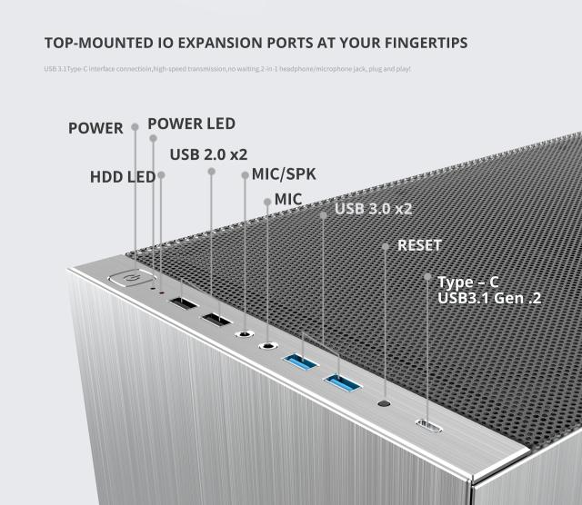 Кутия Geometric Future Model 8 Dharma Black/Gold, Middle Tower, 1x USB 3.1 Type-C, 2x USB 3.0, Mini-ITX/mATX/ATX/EATX