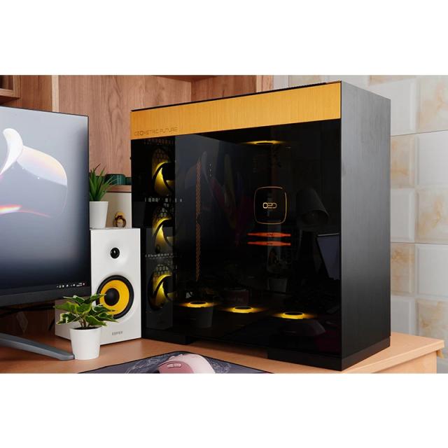 Кутия Geometric Future Model 8 Dharma Black/Gold, Middle Tower, 1x USB 3.1 Type-C, 2x USB 3.0, Mini-ITX/mATX/ATX/EATX