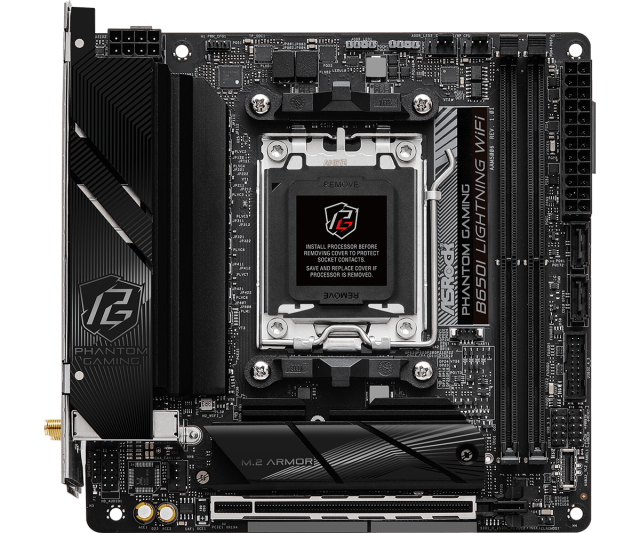 Дънна платка ASROCK B650I LIGHTNING WIFI, AM5, 2x DDR5, 1x PCIe 4.0, 2x M.2, 2x SATA 6Gb/s, Wi-Fi 6E, HDMI, Mini-ITX