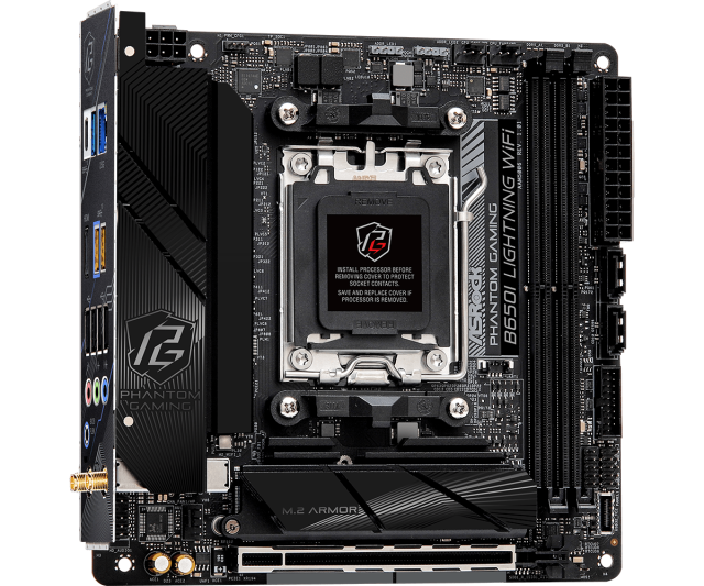 Дънна платка ASROCK B650I LIGHTNING WIFI, AM5, 2x DDR5, 1x PCIe 4.0, 2x M.2, 2x SATA 6Gb/s, Wi-Fi 6E, HDMI, Mini-ITX