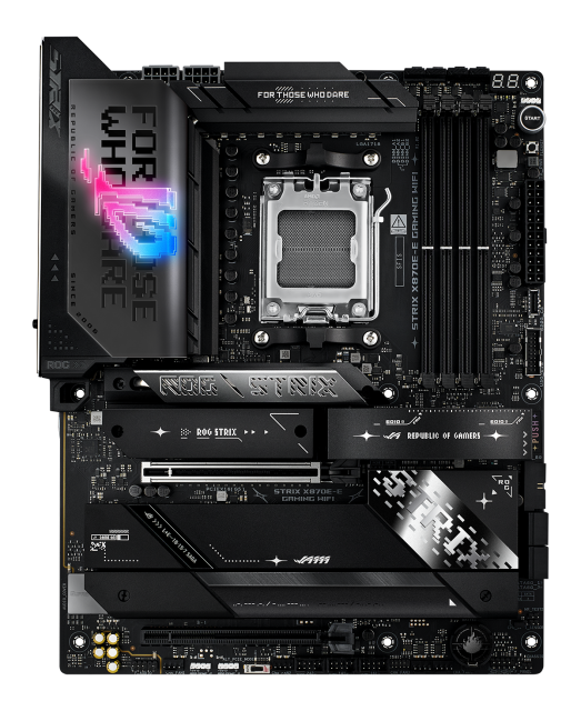 Дънна платка ASUS ROG STRIX X870E-E GAMING WIFI 7, AM5, 4xDDR5, PCI-E 5.0, 5xM.2, 4xSATA, USB Type-C, HDMI, ATX