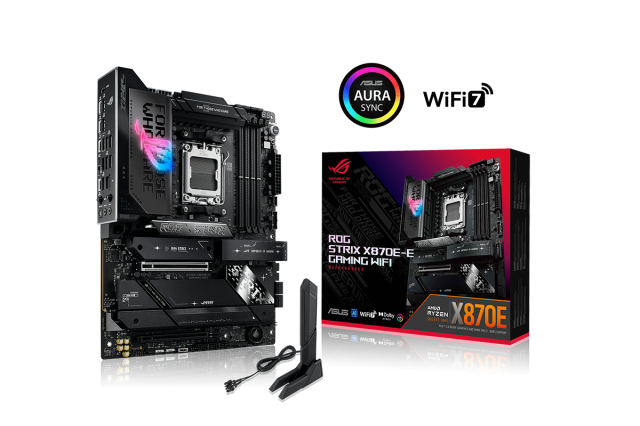 Дънна платка ASUS ROG STRIX X870E-E GAMING WIFI 7, AM5, 4xDDR5, PCI-E 5.0, 5xM.2, 4xSATA, USB Type-C, HDMI, ATX