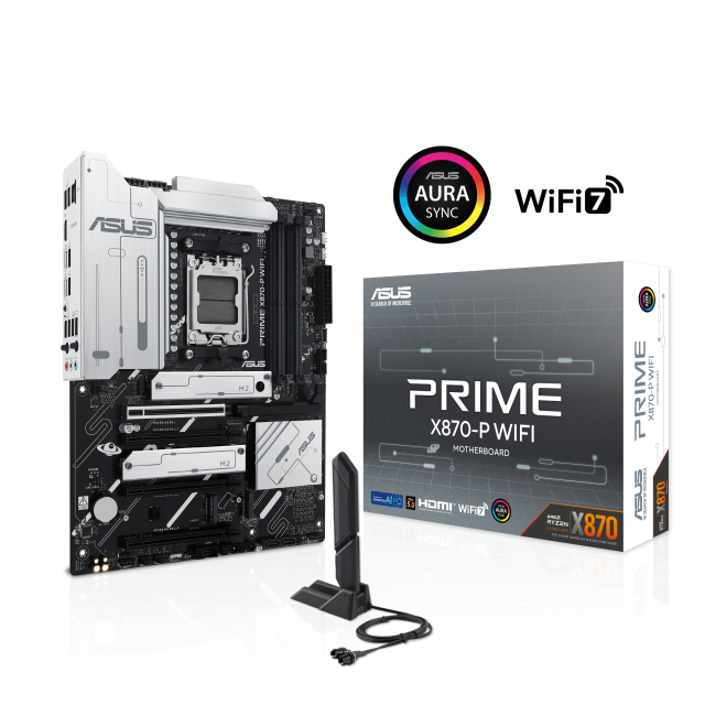 Дънна платка ASUS PRIME X870-P WIFI, AM5, 4xDDR5, PCI-E 5.0, 4xM.2, 2xSATA, USB Type-C, HDMI, ATX