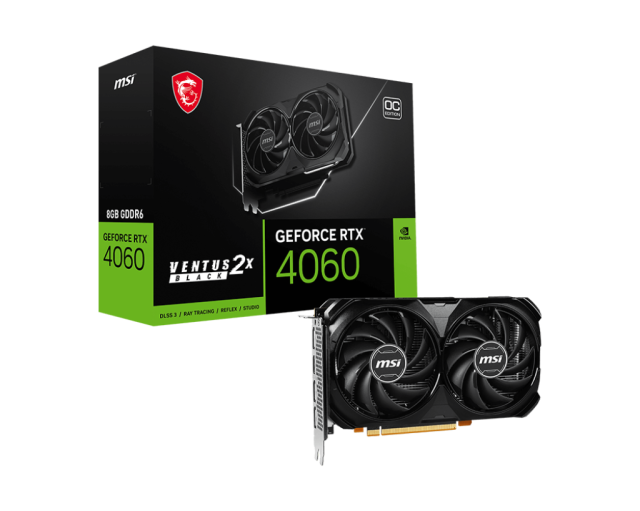 Видео карта MSI Nvidia GeForce RTX4060 VENTUS 2X BLACK 8GB GDDR6, 128-bit, HDMI, 3xDP