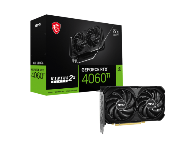 Видео карта MSI Nvidia GeForce RTX4060TI VENTUS 2X BLACK 8G E1, 8GB GDDR6, 128-bit, HDMI, 3xDP