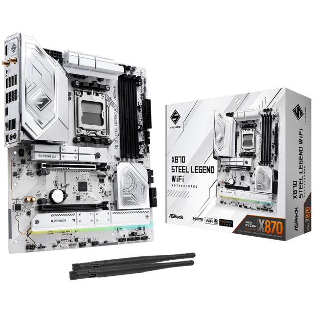 Дънна платка ASRock X870 Steel Legend WiFi, X870, AM5, DDR5, PCI-E 5.0, 3. M.2 socket, 4x SATA3 6.0 Gb/s, Wi-Fi 7 + BT, CF, HDMI,  ATX