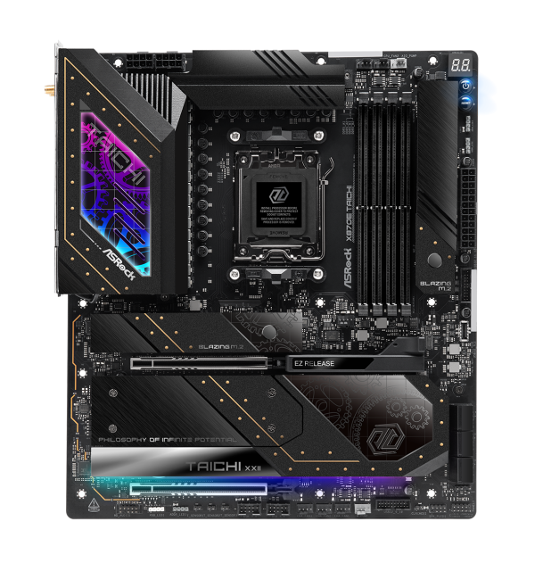 Дънна платка ASROCK X870E TAICHI Wi-Fi 7, AM5, 4xDDR5, PCIe 5.0, 3xM.2, 6xSATA, Type-C, HDMI, EATX