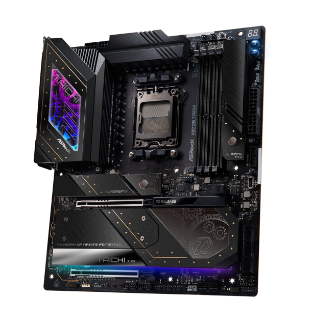 Дънна платка ASROCK X870E TAICHI Wi-Fi 7, AM5, 4xDDR5, PCIe 5.0, 3xM.2, 6xSATA, Type-C, HDMI, EATX