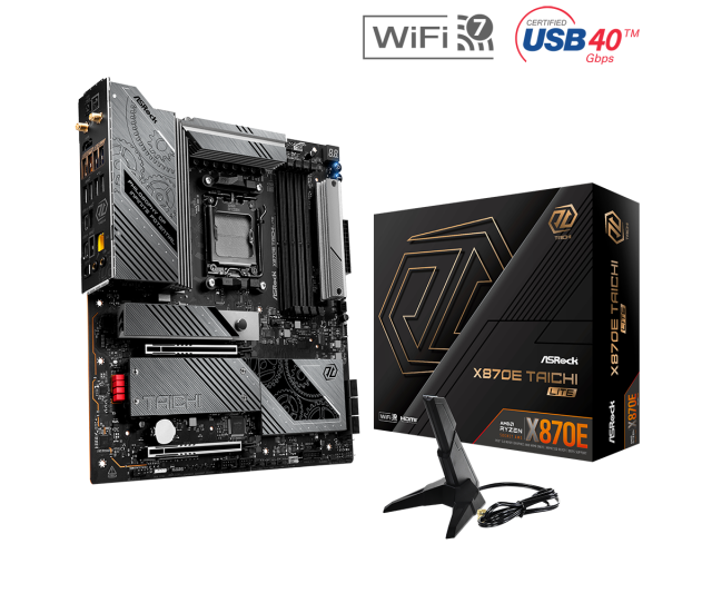 Дънна платка ASROCK X870E TAICHI LITE, Wi-Fi 7, AM5, 4xDDR5, PCIe 5.0, 3xM.2, 6xSATA, Type-C, HDMI, EATX